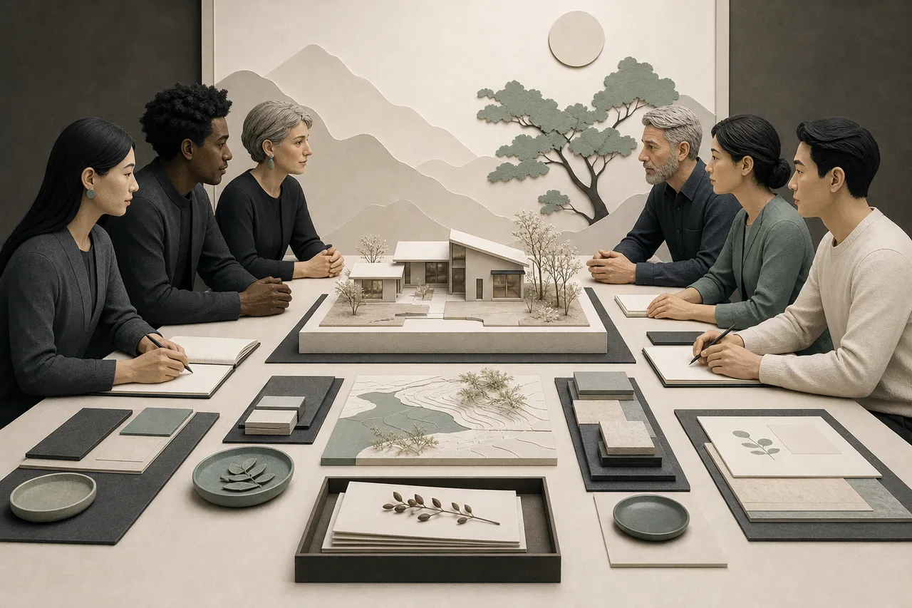 Illustration of sponsors and builders meeting as equals around one defined project model.